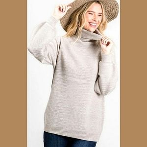 Women's Plus Turtleneck Sweater Light Neutral Grey Gray 1X